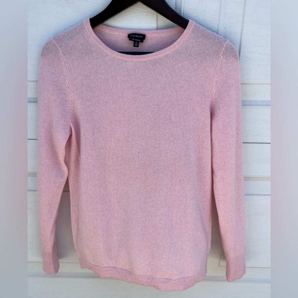 Women's Talbots pure cashmere sweater crew neck long sleeves pink M